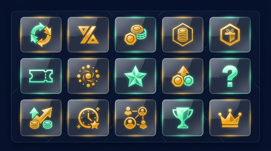 Types of casino bonuses including reload, cashback and token rewards