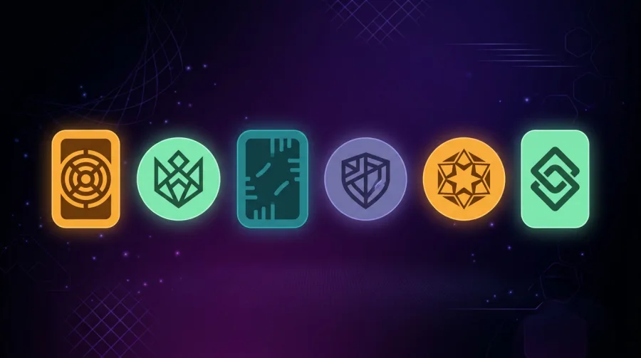 Multiple game studios and provider badges in abstract form